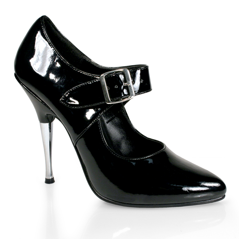 CLEARANCE ENTICE-451 *5" Mary Jane Style Pump W/ Wide Buckle Black Patent