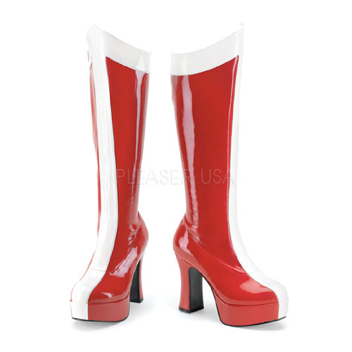 FUNTASMA EXOTICA-305 Red-Wht Stretch Pat Wonder Woman Boot, 4" Red-Wht Str Pat