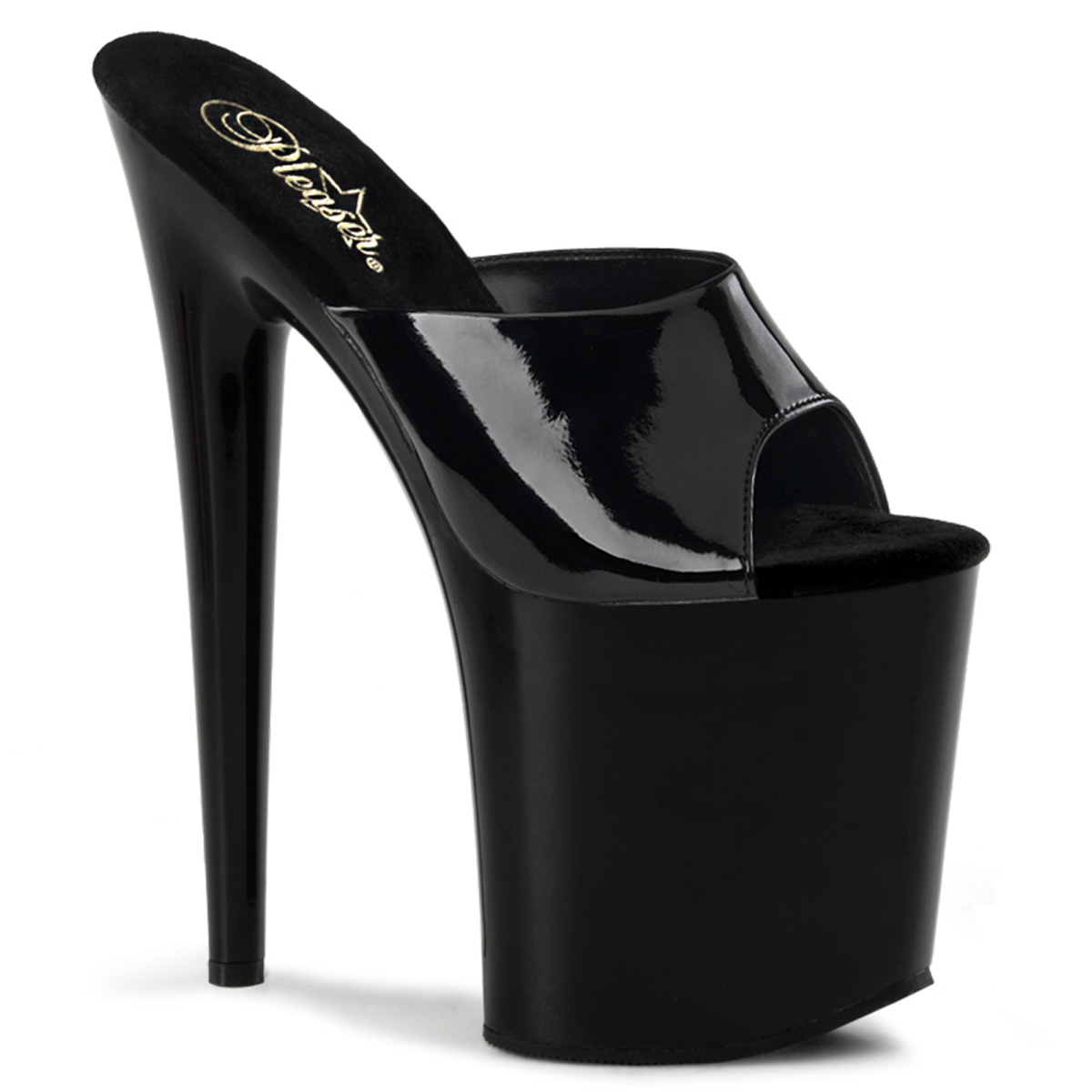 PLEASER FLAMINGO-801 8" Heel Platform Slide Blk Pat/Blk