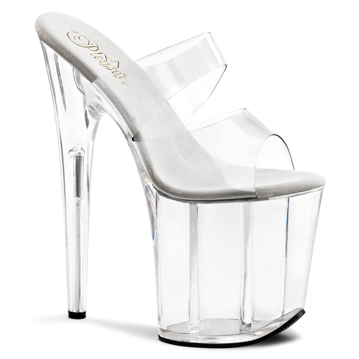 PLEASER FLAMINGO-802 8" Heel Two Band Platform Slide Clr/Clr