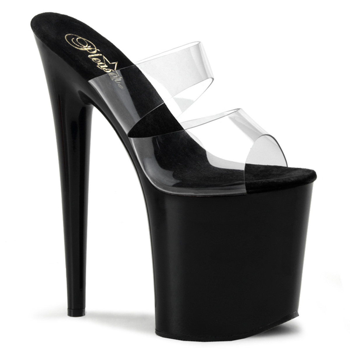PLEASER FLAMINGO-802 8" Heel Two Band Platform Slide Clr/Blk