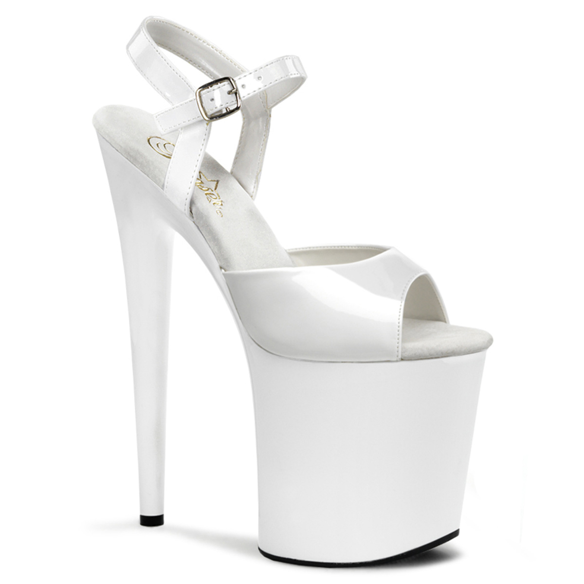 PLEASER FLAMINGO-809 8" Heel Ankle Strap Platform Sandal Wht Pat/Wht