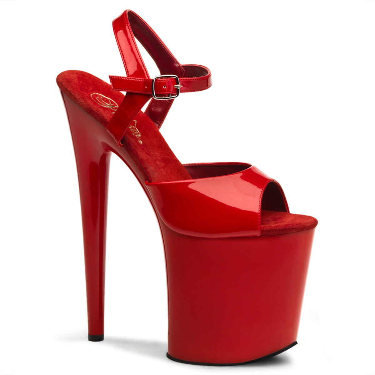 PLEASER FLAMINGO-809 8" Heel Ankle Strap Platform Sandal Red Pat/Red