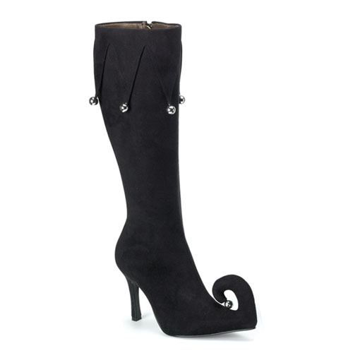 CLEARANCE FROLIC-125 *Blk Microfiber Elf Boot W/Jingle Bells, 3 3/4" Blk Microfiber