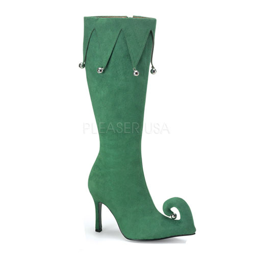 CLEARANCE FROLIC-125 *Grn Microfiber Elf Boot W/Jingle Bells, 3 3/4" Green Microfiber