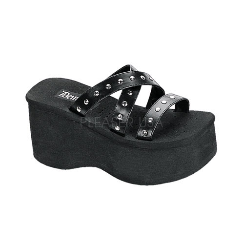 DEMONIA FUNN-19 3 1/2" Studded Straps Black Pu Sanda Blk Pu