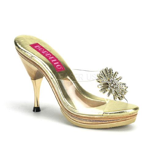 BORDELLO GENIE-100R 4 1/2" Metal Tipped Stiletto Heel Wood PF Slide Clr-Gold