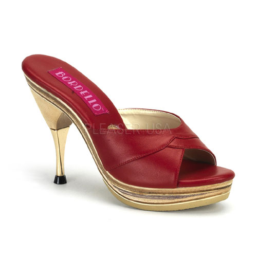 BORDELLO GENIE-101LE 4 1/2" Metal Tipped Stiletto Heel Wood PF Slide Red Leather