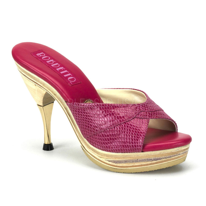 BORDELLO GENIE-101SP 4 1/2" Metal Tipped Stiletto Heel Wood PF Slid Red Snake Print Leather
