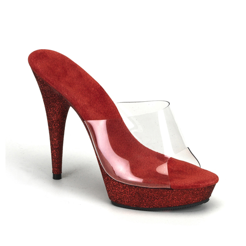 BORDELLO GINGER-23 5" Heel Mini Glitter Platform Slide Clr/Red Mini Gltr