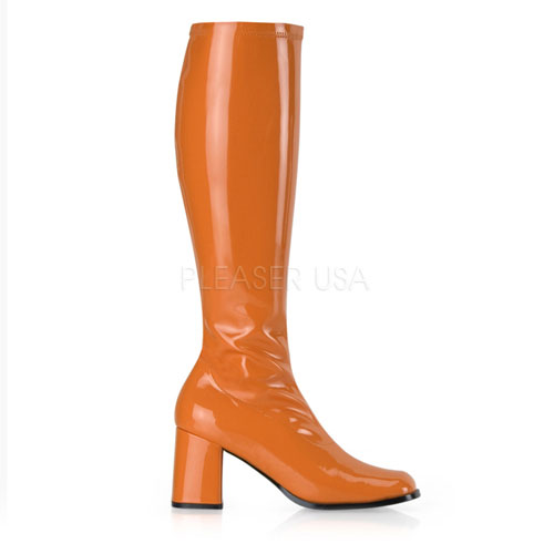FUNTASMA GOGO-300 3" Block Heel GOGO Boots, Side Zip Orange Str Pat