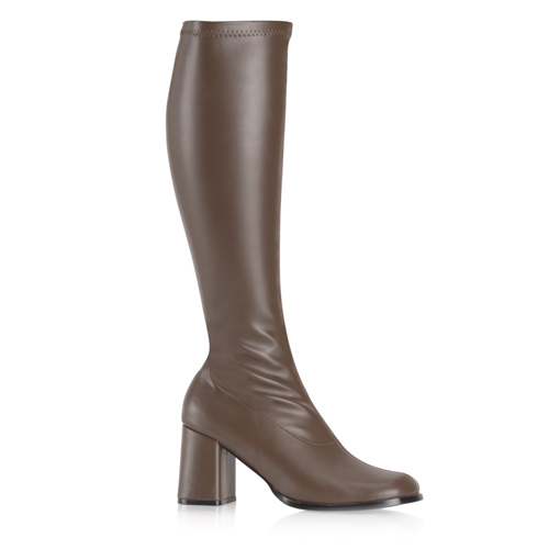 CLEARANCE GOGO-300 *3" Block Heel GOGO Boots, Side Zip Brown Str Pu