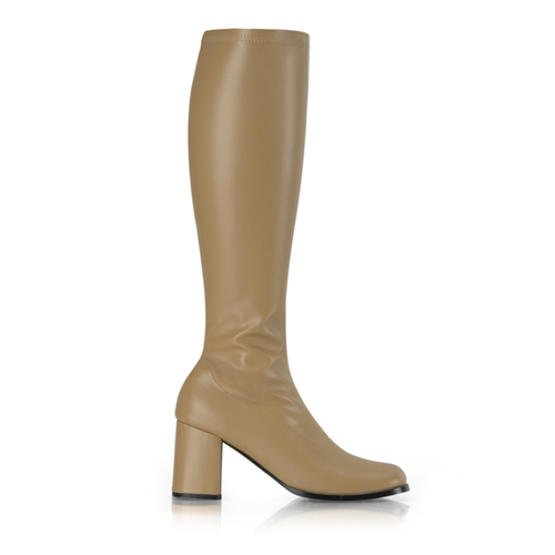 CLEARANCE GOGO-300 *3" Block Heel GOGO Boots, Side Zip Tan Str Pu