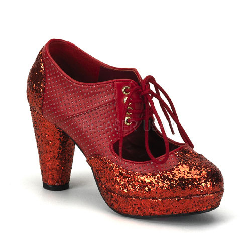 BORDELLO GRIND-03G 3 1/2" Heel Lace-Up Glitter Shoe W/Mini Platform Red Pu-Gltr