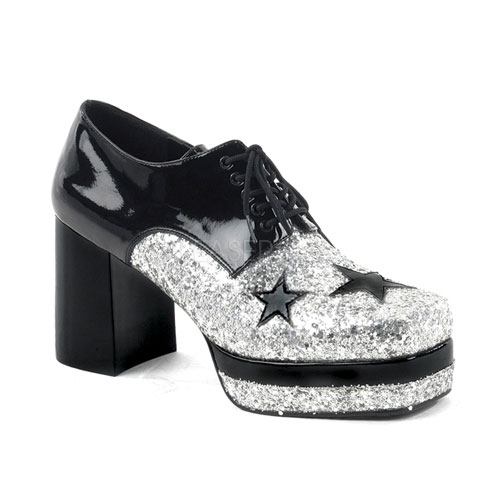 FUNTASMA GLAMROCK-02 Blk Pat-Slv Glt Men's Platform Shoe, 3 1/2" Blk Pat-Slv Gltr