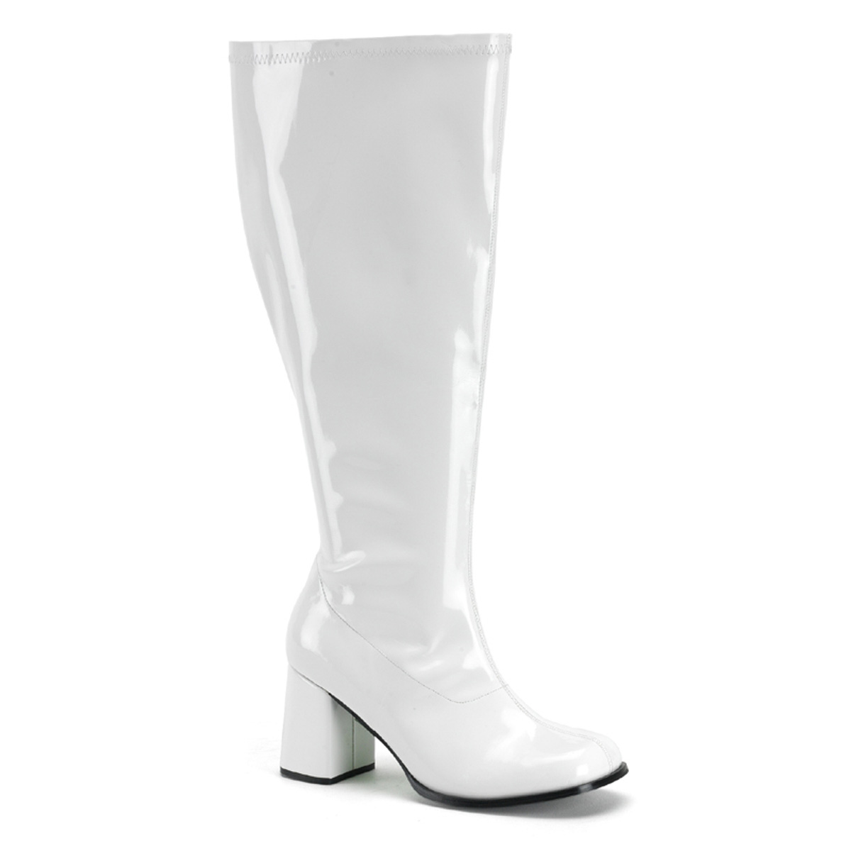 FUNTASMA GOGO-300X White Stretch Pat Wide Width Gogo Boot, 3" Wht Str Pat