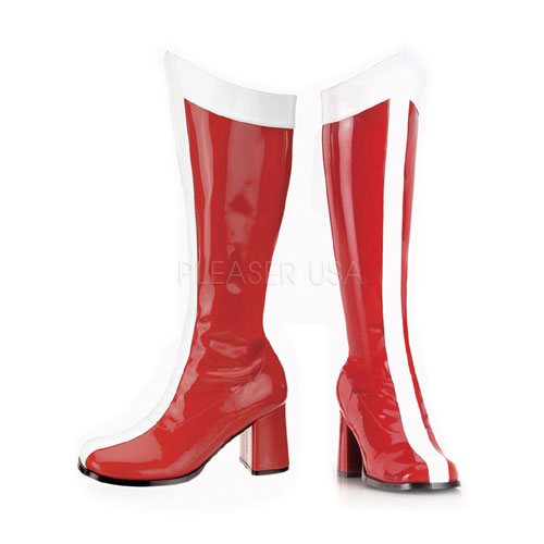FUNTASMA GOGO-305 3" Block Heel Wonder Woman BT, Side Zip Red-Wht Str Pat