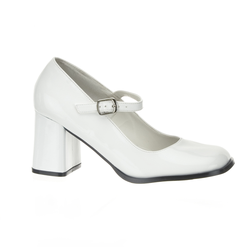 CLEARANCE GOGO-50 **3" Block Heel Mary Jane Pump Wht Pat