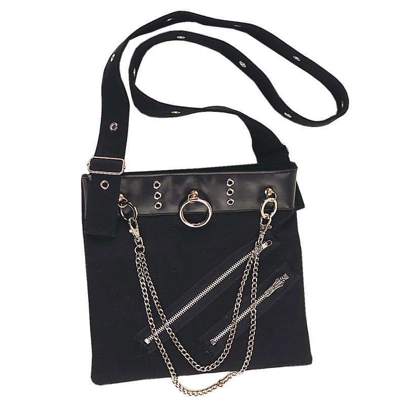 DEMONIA HB-012-1 Blk Canvas W/Blk Zippers Shoulder Bag Blk Canvas W/Blk Zippers Shoulder Bag