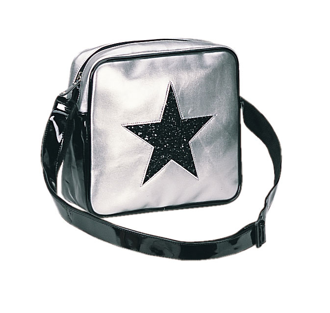 CLEARANCE HB-212-2 *SILVER PU W/BLK GLITTER STAR Silver Pu W/Blk Glitter Star