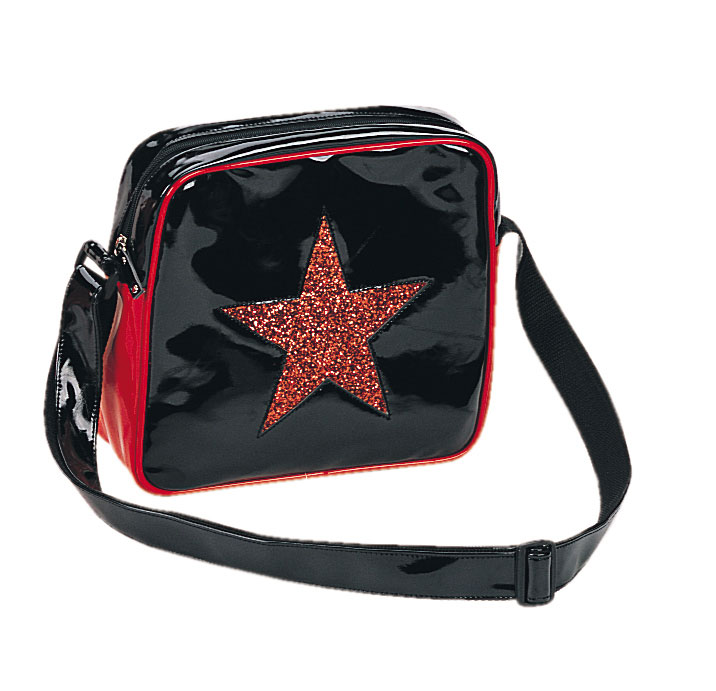 CLEARANCE HB-212-4 *BLK PAT W/RED GLITTER STAR Blk Pat W/Red Glitter Star