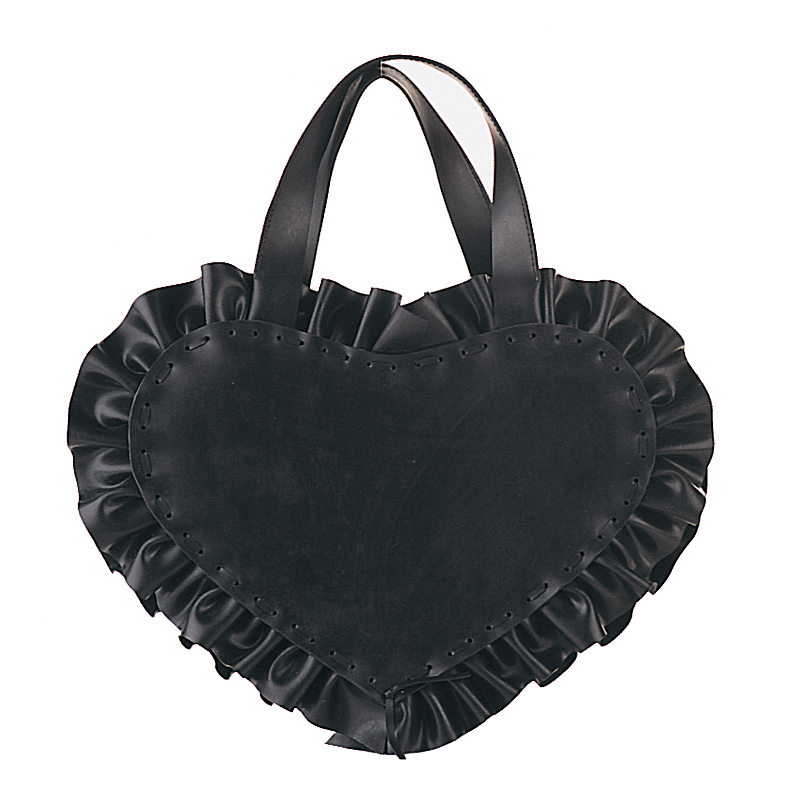 DEMONIA HB-303-1 HEART SHAPE RUBBER HANDBAG W/RUFFLE RUBBER TRIM  Heart Shape Rubber Handbag W/Ruffle Rubber Trim