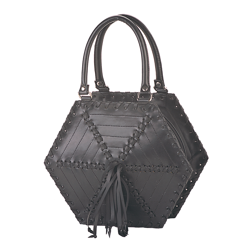 DEMONIA HB-306-1 RUBBER HANDBAG W/SPIDER WEB STITCHING & WRAP AROUN Rubber Handbag W/Spider Web Stitching & Wrap Aroun