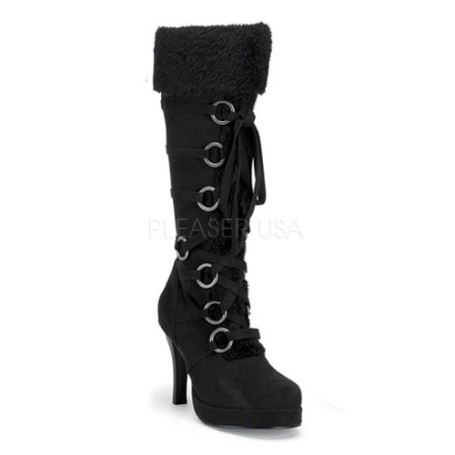FUNTASMA HUNTER-200 Blk Microfiber Knee Boot W/Fur Trim, 3 3/4" Blk Microfiber