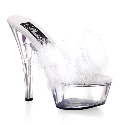 CLEARANCE KISS-201F *6" Spike Heel P/F Sandal White Fur/Clear
