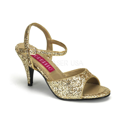 BORDELLO KITTEN-35G 3" Heel Glitter Ankle Strap Sandal Gold Gltr