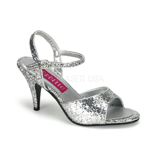 BORDELLO KITTEN-35G 3" Heel Glitter Ankle Strap Sandal Slv Gltr
