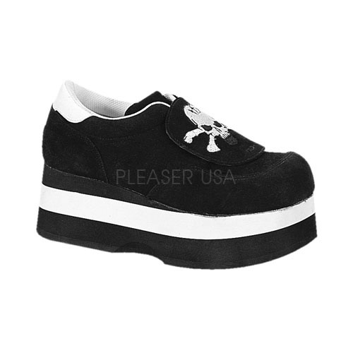 DEMONIA KICKER-22 2 1/2", Blk Suede Skull & Bones P/F Sneake Blk Suede