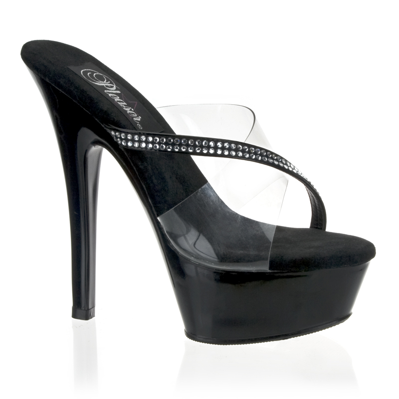 CLEARANCE KISS-203 *6" Stiletto Heel P/F Slide W/ RS Blk-Rs/Blk