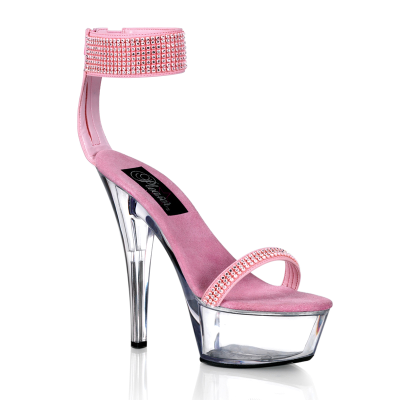 CLEARANCE KISS-270 *6" Stiletto Heel Ankle Cuff PF Sandal W/ RS B. Pink NB/Clr