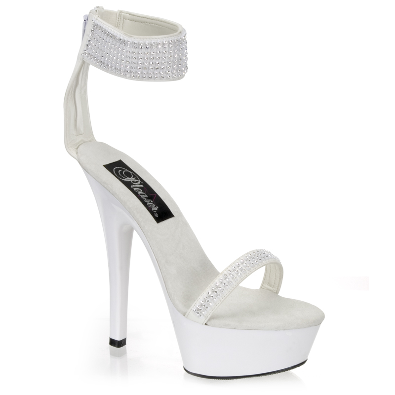 CLEARANCE KISS-270 *6" Stiletto Heel Ankle Cuff PF Sandal W/ RS Wht Nubuck/Wht