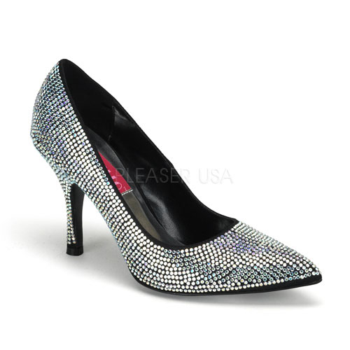 BORDELLO MARILYN-05R 3 1/2" Rhinestoned Pointy Toe Pump Iridescent Rhinestones
