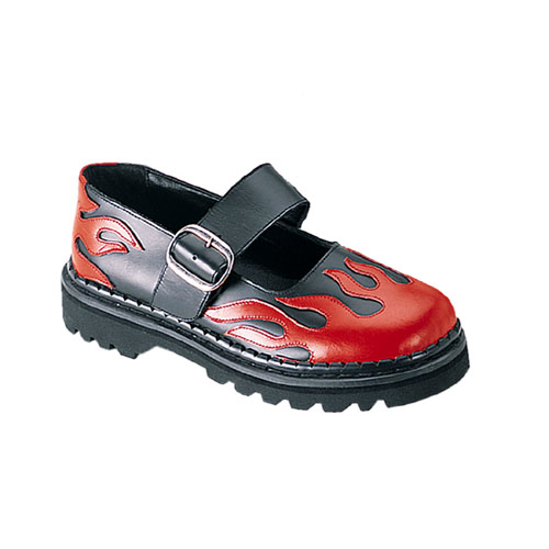 CLEARANCE MJ-119 *1 1/4" Flame M/J Blk Leather/Red Flame Shoe Blk Le/Red Flame