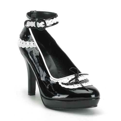CLEARANCE MAID-21X *Blk/Wht Pat Platform Wide Width Maid Shoe, 4" Blk-Wht Pat