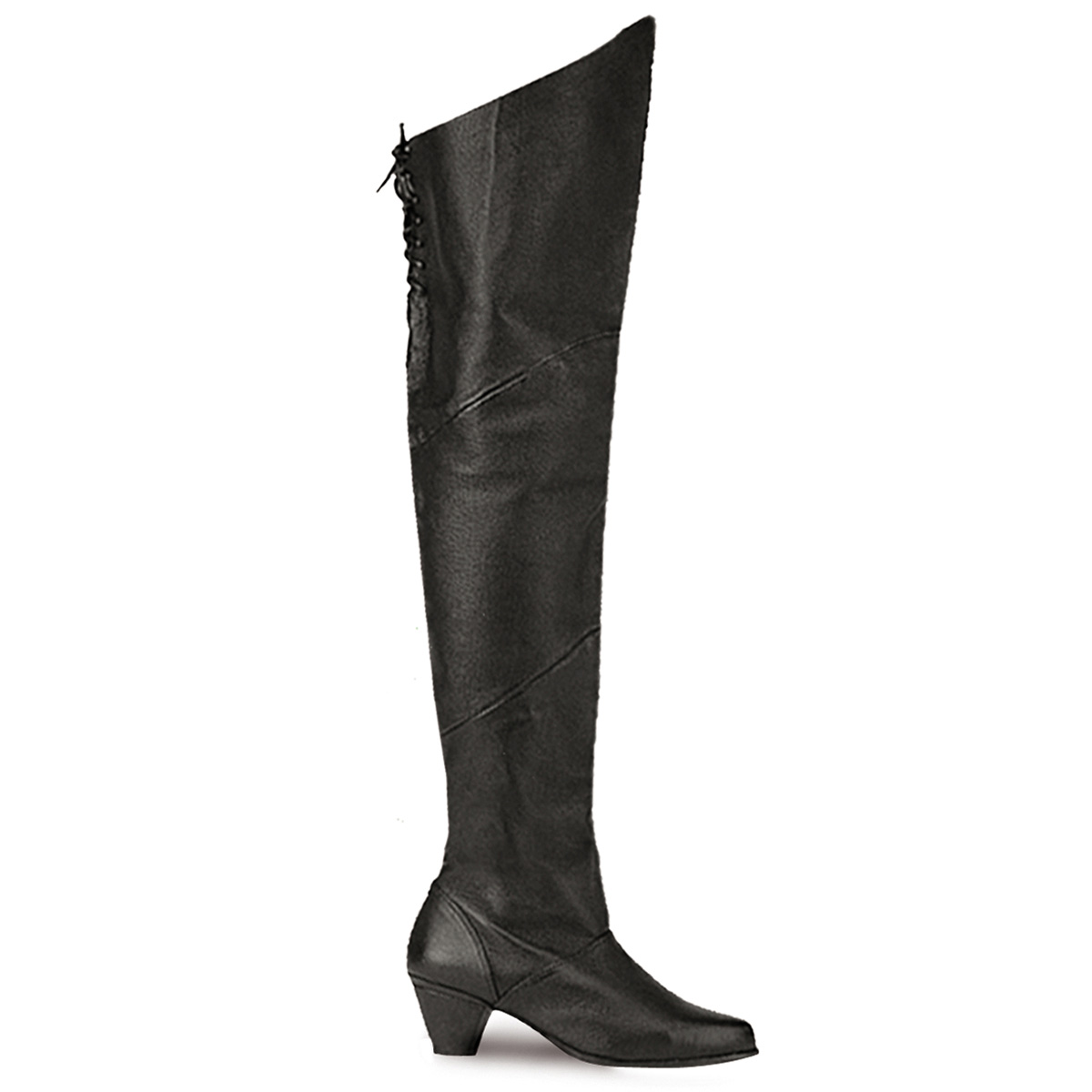 PLEASER MAIDEN-8828 2" Heel Thigh Hi Pig Le Boot Blk Leather (P)