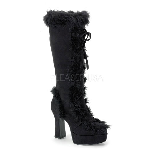 FUNTASMA MAMMOTH-311 Blk Microfiber W/Faux Fur Platform Boot, 4" Blk Microfiber-Faux Fur