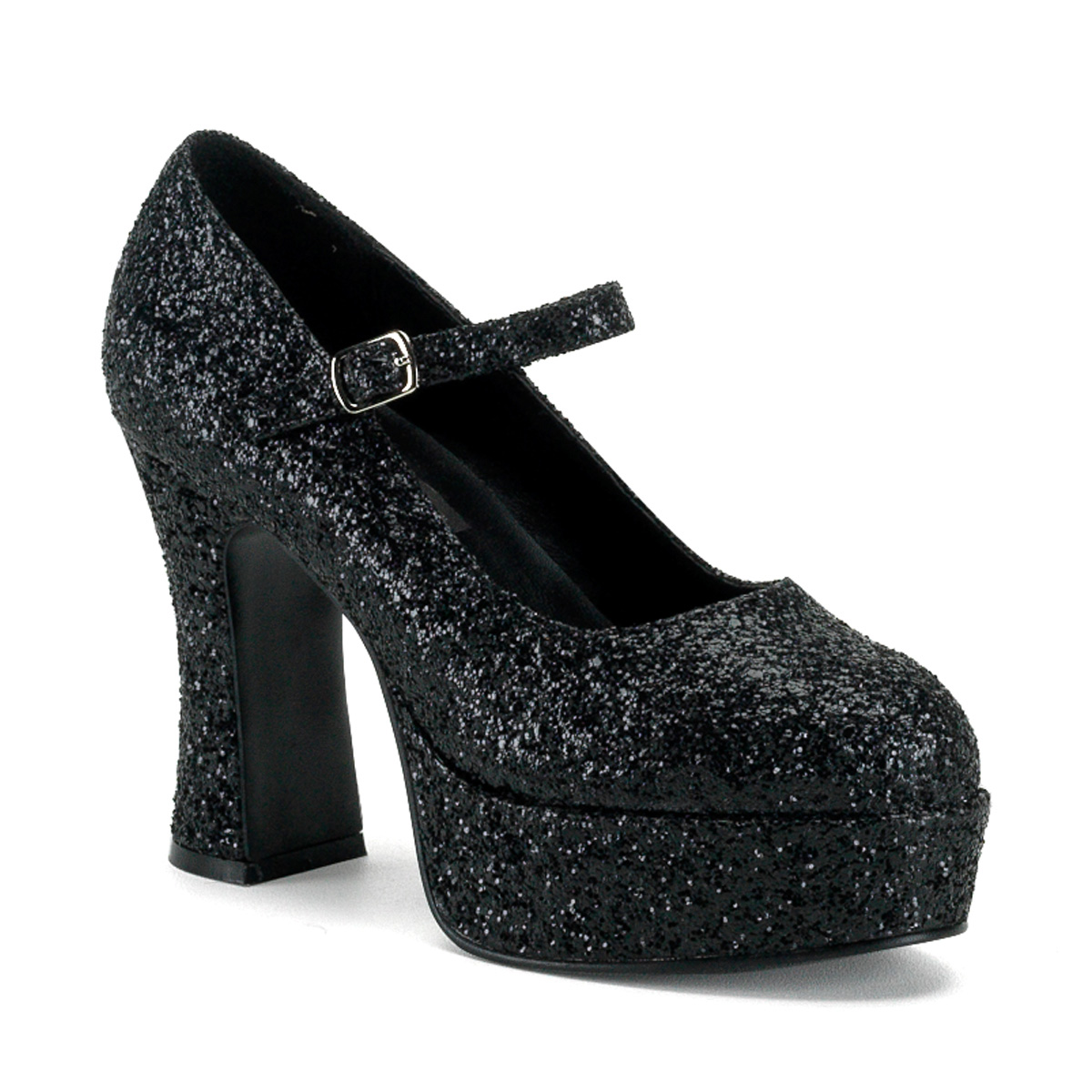 FUNTASMA MARYJANE-50G Blk Glitter Mary Jane Platform Shoe, 4" Blk Gltr