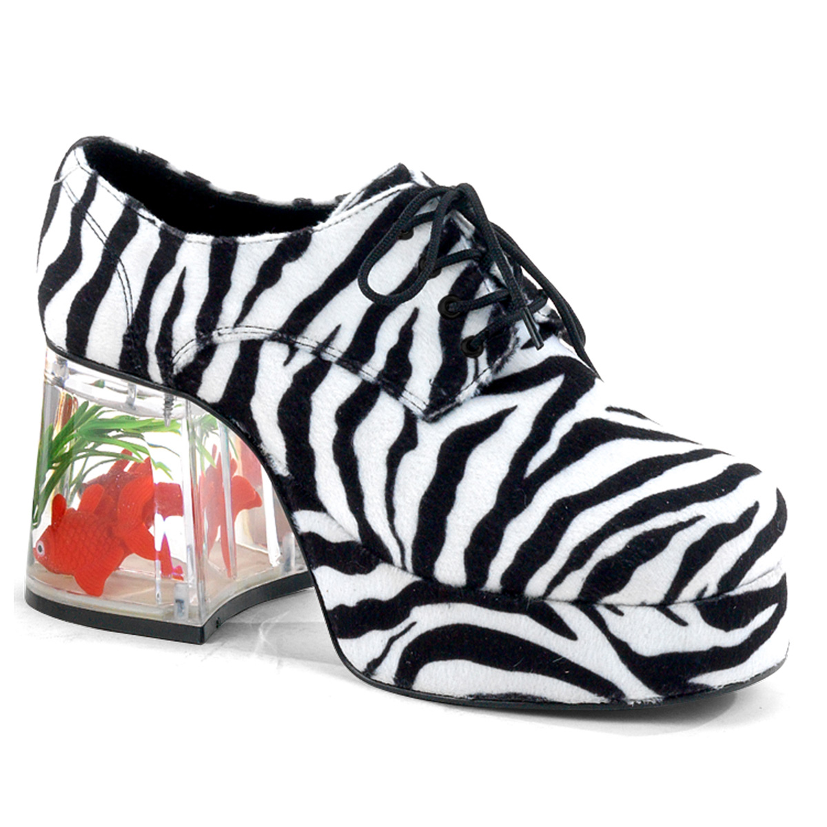 FUNTASMA PIMP-02 Zebra Fur Men's Platform W/Floating Fish, 3 1/2" Zebra Fur