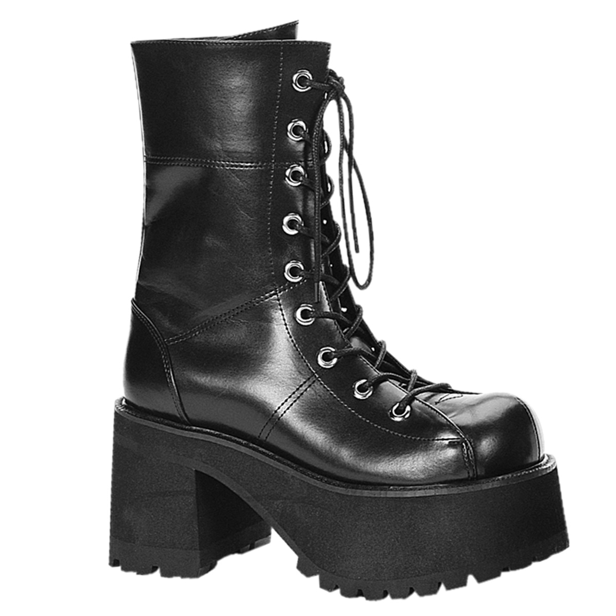 DEMONIA RANGER-301 3 1/2" Blk Pu Platform Calf Boot Blk Pu