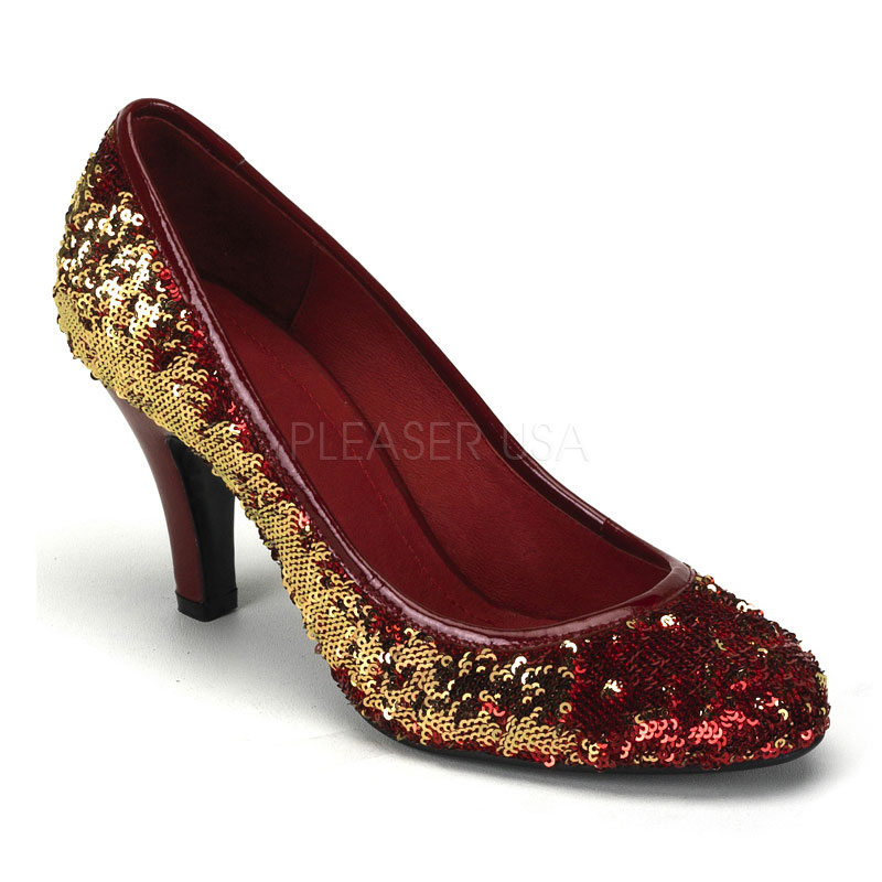 BORDELLO RAVISH-08SQ 3 1/4" Heel Sequins Pump Red-Gold Sequins