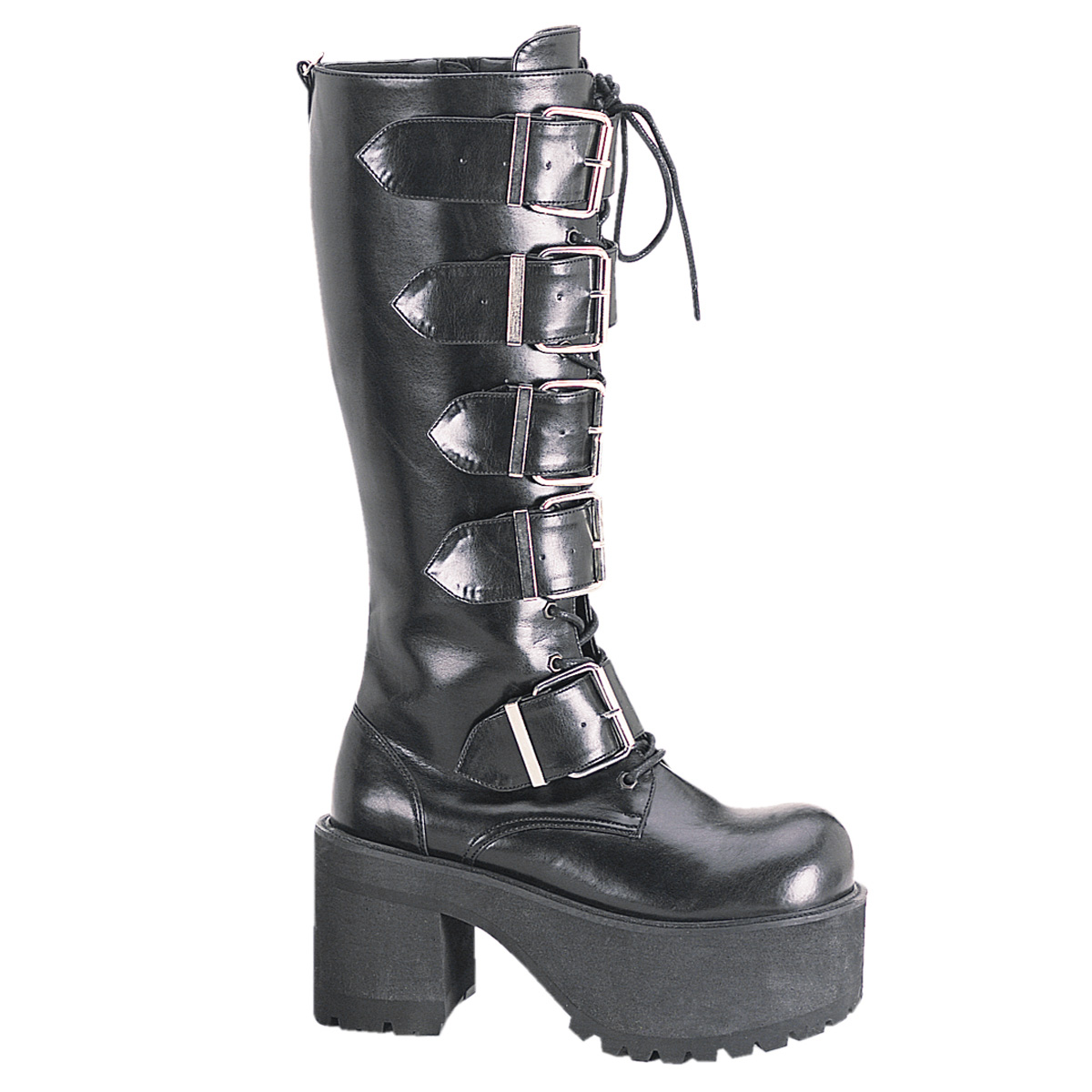 DEMONIA RANGER-318 3 1/2" Platform Blk Pu Knee Boots Blk Pu