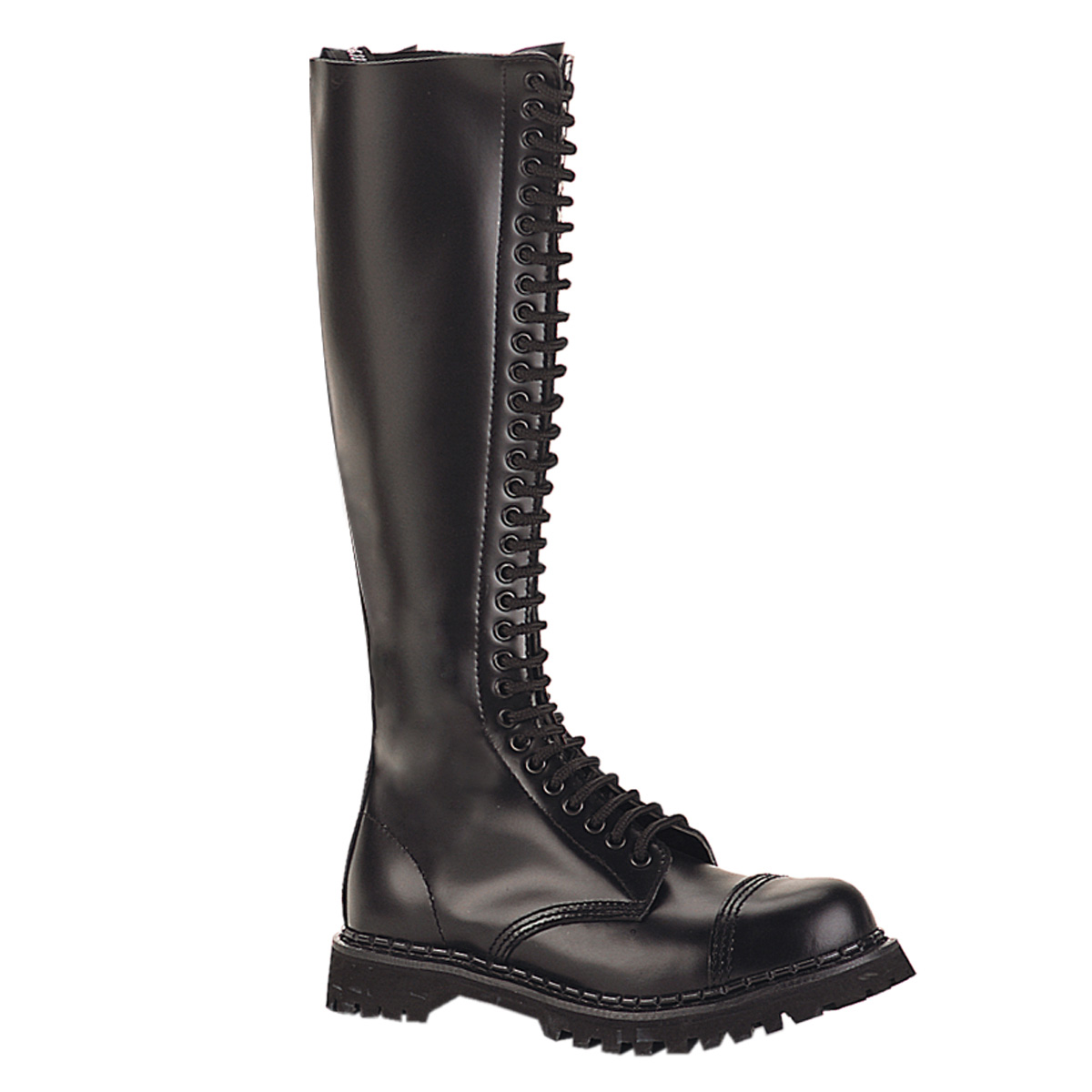 DEMONIA ROCKY-30 30 eyelet S/T Blk Leahter Knee Boot Blk Leather