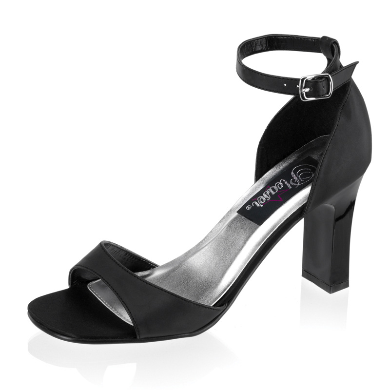 CLEARANCE ROMANCE-360 *3 1/4" Square Heel Closed Back Sandal Blk Satin Pu