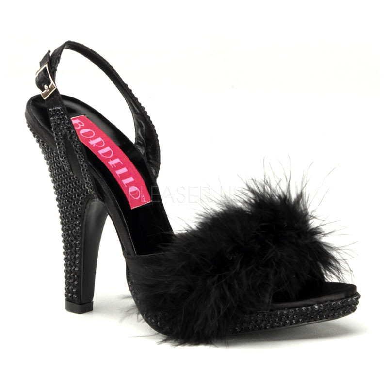 BORDELLO SIREN-04 4" Heel Sling Back Mini Platform Sandal(BLK RS) Blk Satin(Blk Rhinestones)