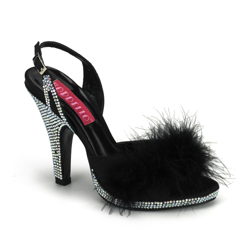 BORDELLO SIREN-04 4" Heel Sling Back Mini Platform Sandal Blk Satin