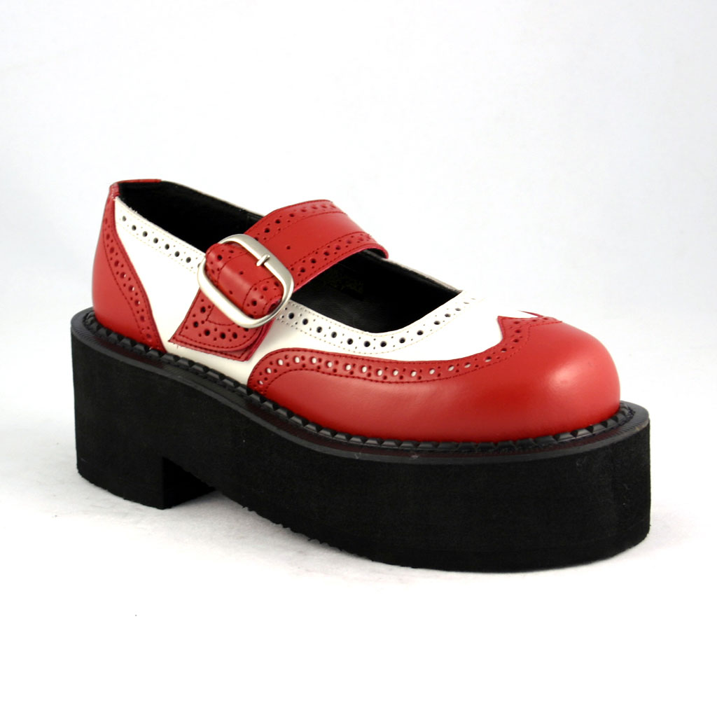 CLEARANCE SPADE-118 *2 1/2" HEEL MARYJANE White/Red Leather
